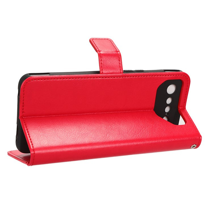 Stand Case for Asus ROG Phone 7 5G Scratch Proof Crazy Horse Texture Wallet PU Leather Phone Cover - Red