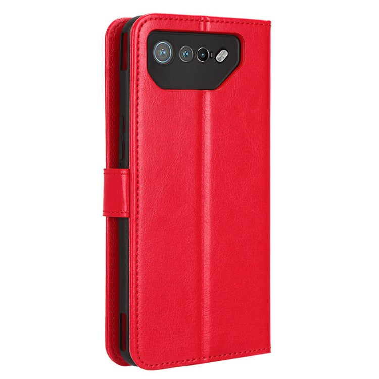 Stand Case for Asus ROG Phone 7 5G Scratch Proof Crazy Horse Texture Wallet PU Leather Phone Cover - Red
