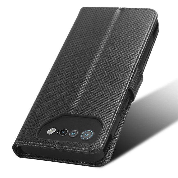 Phone Cover for Asus ROG Phone 7 5G Diamond Texture Phone Case PU Leather Stand Wallet Shell - Black