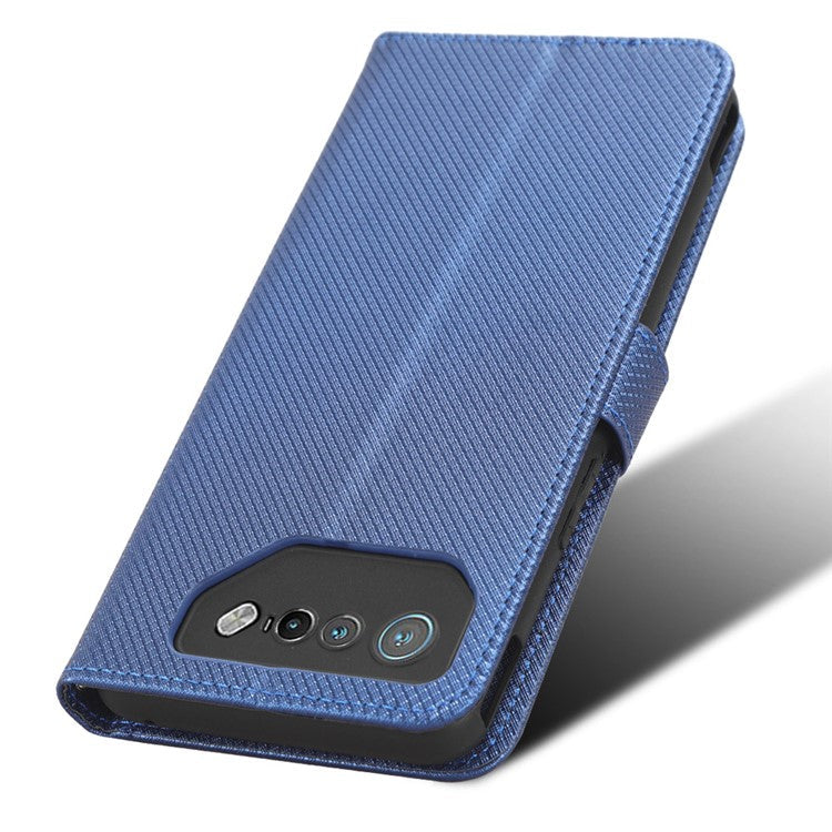 Phone Cover for Asus ROG Phone 7 5G Diamond Texture Phone Case PU Leather Stand Wallet Shell - Blue