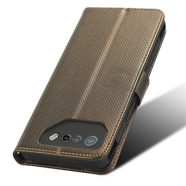 Phone Cover for Asus ROG Phone 7 5G Diamond Texture Phone Case PU Leather Stand Wallet Shell - Brown