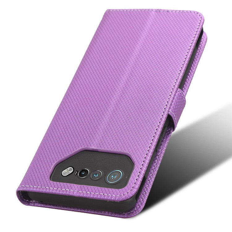 Phone Cover for Asus ROG Phone 7 5G Diamond Texture Phone Case PU Leather Stand Wallet Shell - Purple