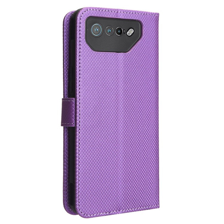 Phone Cover for Asus ROG Phone 7 5G Diamond Texture Phone Case PU Leather Stand Wallet Shell - Purple