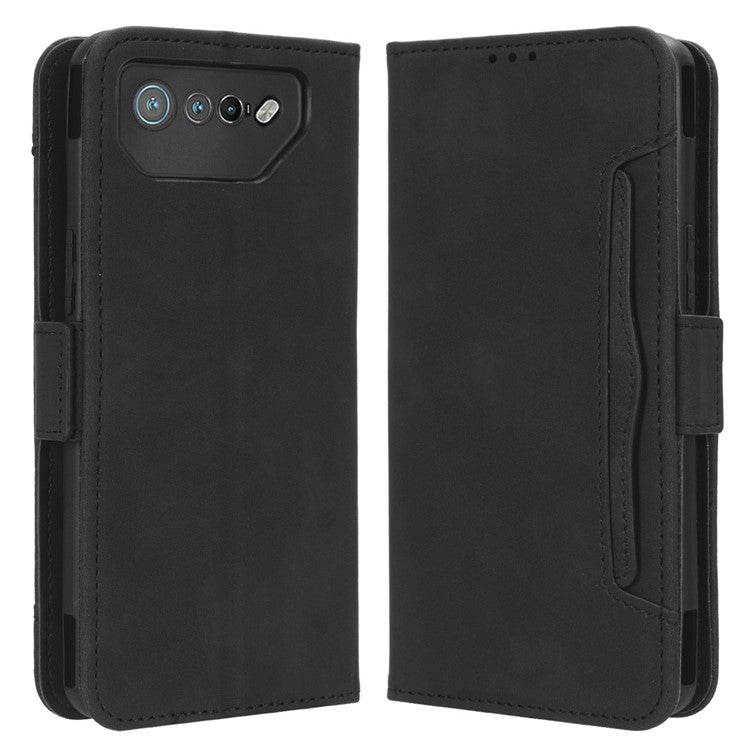 For Asus ROG Phone 7 5G Anti-Dust Wallet Stand Multiple Card Slots Phone Case PU Leather Phone Cover - Black
