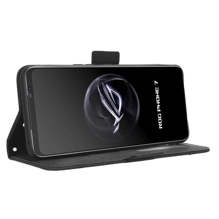 For Asus ROG Phone 7 5G Anti-Dust Wallet Stand Multiple Card Slots Phone Case PU Leather Phone Cover - Black