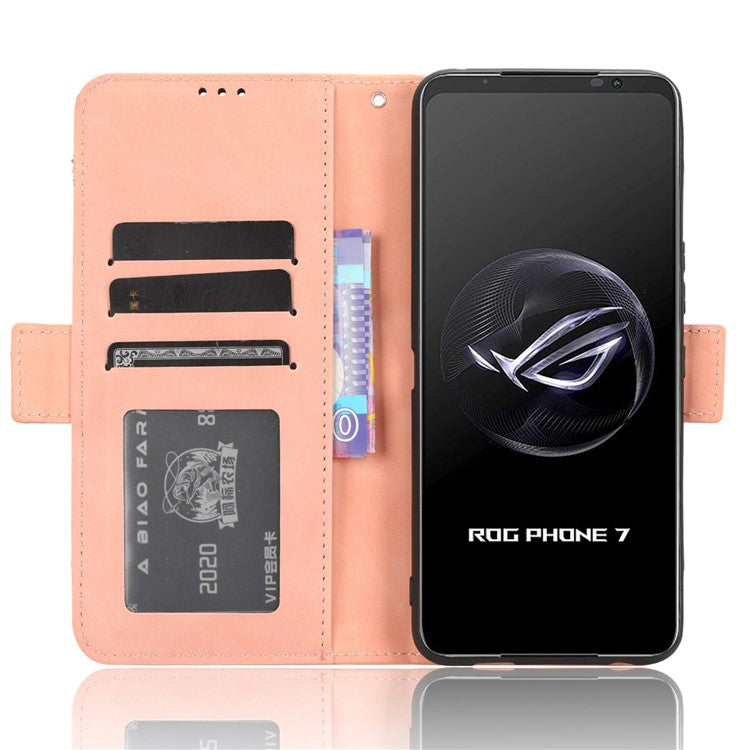 For Asus ROG Phone 7 5G Anti-Dust Wallet Stand Multiple Card Slots Phone Case PU Leather Phone Cover - Pink