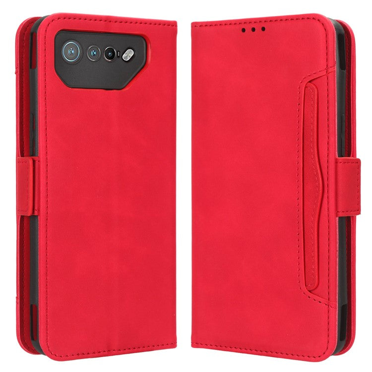 For Asus ROG Phone 7 5G Anti-Dust Wallet Stand Multiple Card Slots Phone Case PU Leather Phone Cover - Red