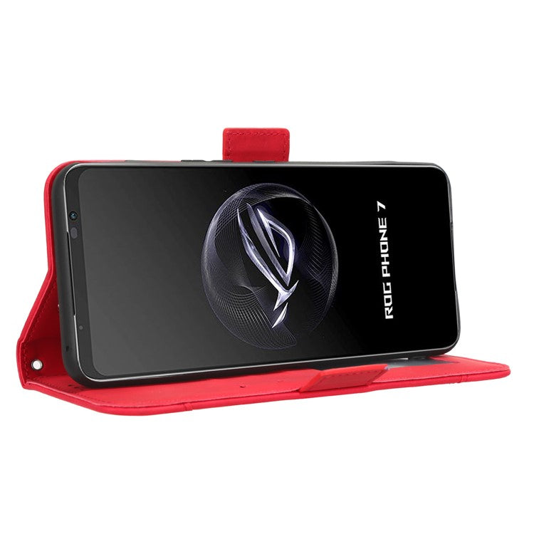 For Asus ROG Phone 7 5G Anti-Dust Wallet Stand Multiple Card Slots Phone Case PU Leather Phone Cover - Red