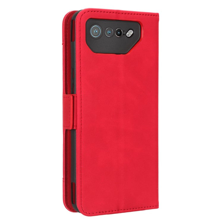 For Asus ROG Phone 7 5G Anti-Dust Wallet Stand Multiple Card Slots Phone Case PU Leather Phone Cover - Red