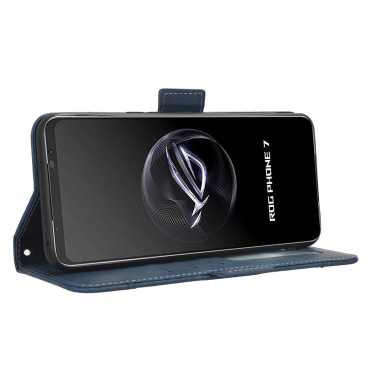 For Asus ROG Phone 7 5G Anti-Dust Wallet Stand Multiple Card Slots Phone Case PU Leather Phone Cover - Blue