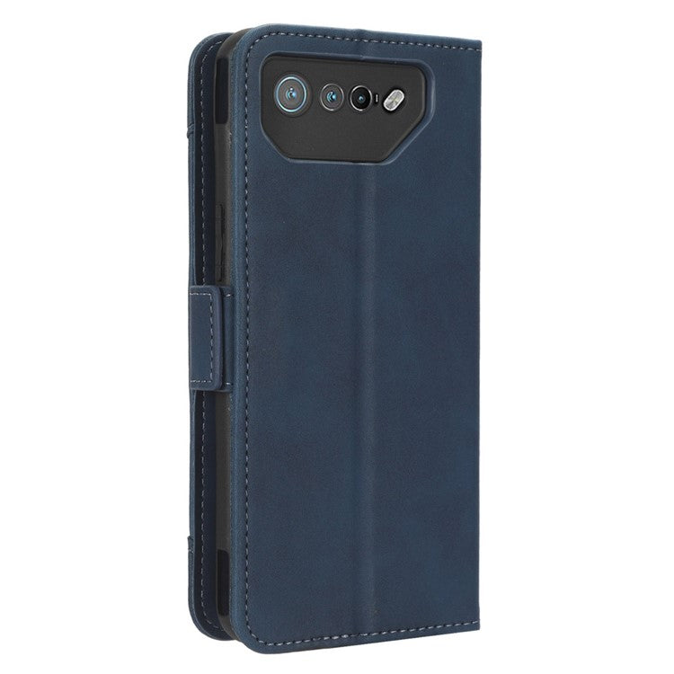 For Asus ROG Phone 7 5G Anti-Dust Wallet Stand Multiple Card Slots Phone Case PU Leather Phone Cover - Blue