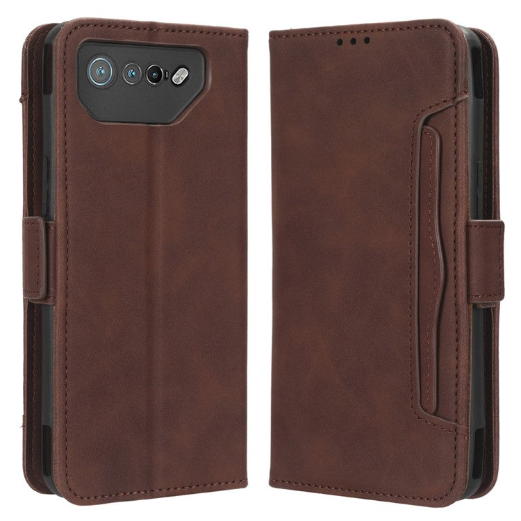 For Asus ROG Phone 7 5G Anti-Dust Wallet Stand Multiple Card Slots Phone Case PU Leather Phone Cover - Brown