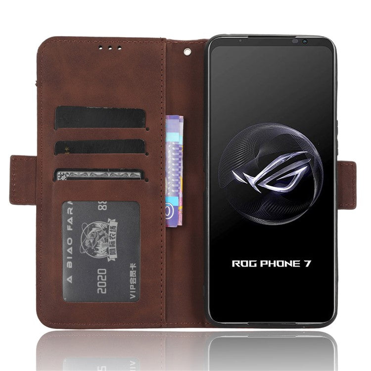 For Asus ROG Phone 7 5G Anti-Dust Wallet Stand Multiple Card Slots Phone Case PU Leather Phone Cover - Brown