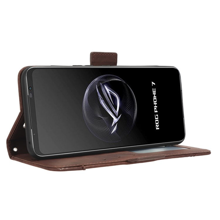 For Asus ROG Phone 7 5G Anti-Dust Wallet Stand Multiple Card Slots Phone Case PU Leather Phone Cover - Brown