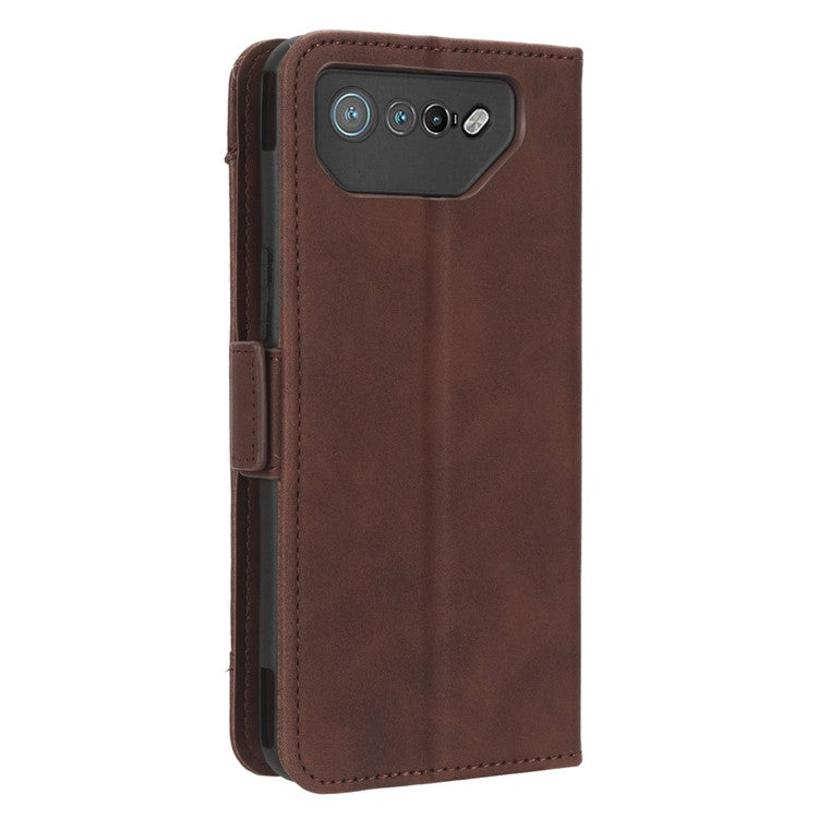For Asus ROG Phone 7 5G Anti-Dust Wallet Stand Multiple Card Slots Phone Case PU Leather Phone Cover - Brown