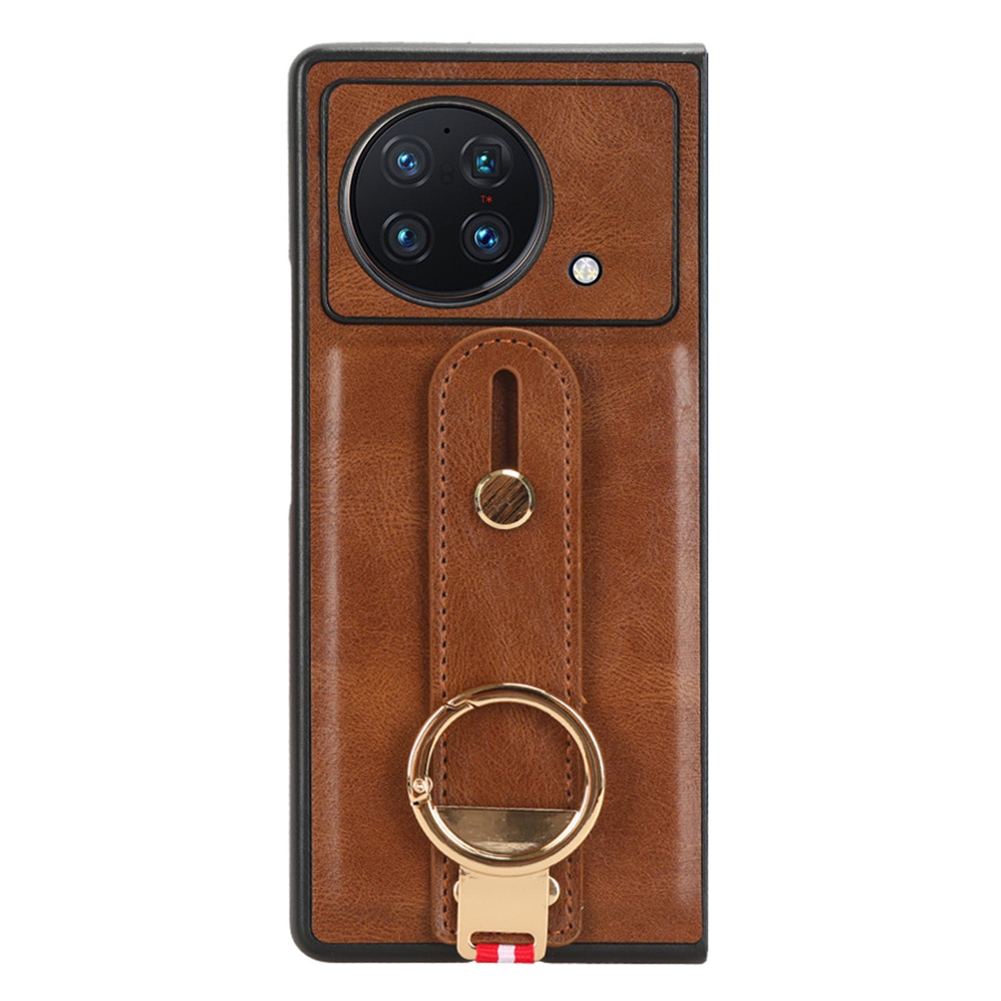 Wristband Phone Cover for vivo X Fold , Leather Coating PC+TPU Case with Neck Strap - Brown