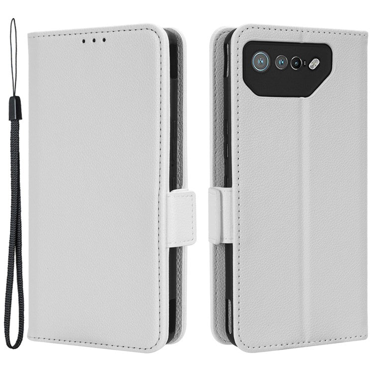 For Asus ROG Phone 7 5G Flip Stand Phone Shell PU Leather Wallet Anti-drop Case Litchi Texture Phone Cover - White