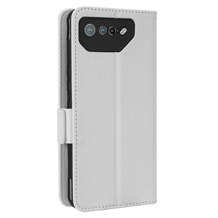 For Asus ROG Phone 7 5G Flip Stand Phone Shell PU Leather Wallet Anti-drop Case Litchi Texture Phone Cover - White