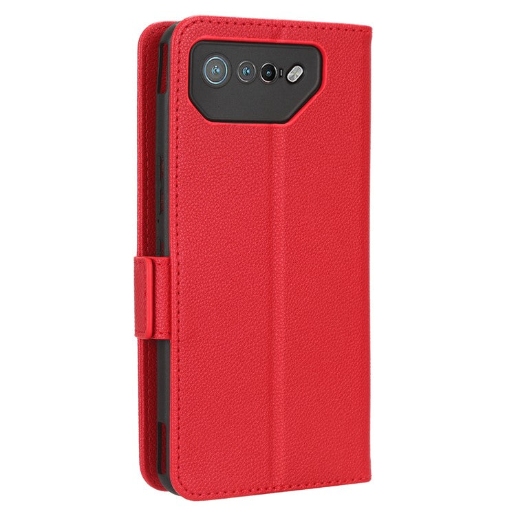 For Asus ROG Phone 7 5G Flip Stand Phone Shell PU Leather Wallet Anti-drop Case Litchi Texture Phone Cover - Red