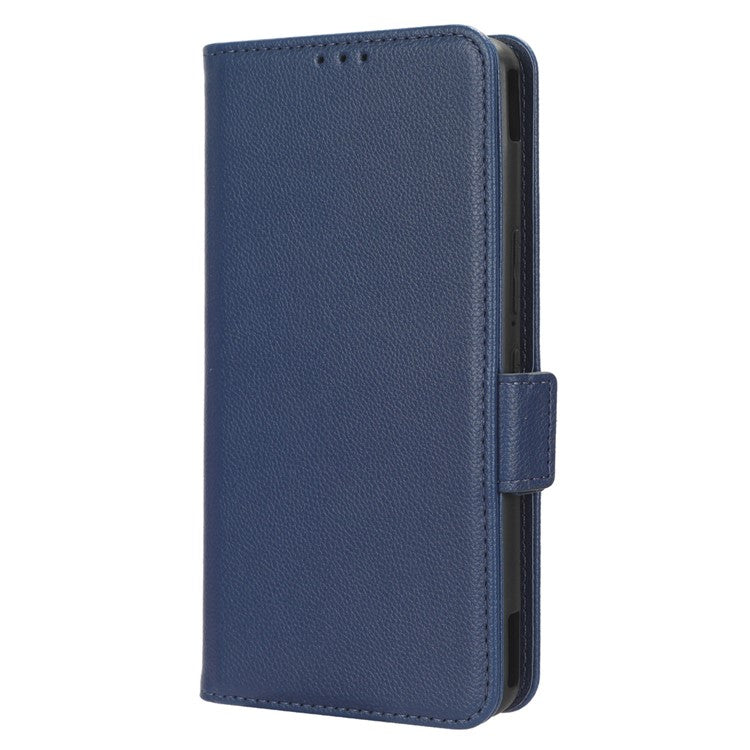 For Asus ROG Phone 7 5G Flip Stand Phone Shell PU Leather Wallet Anti-drop Case Litchi Texture Phone Cover - Dark Blue
