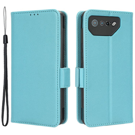 For Asus ROG Phone 7 5G Flip Stand Phone Shell PU Leather Wallet Anti-drop Case Litchi Texture Phone Cover - Baby Blue