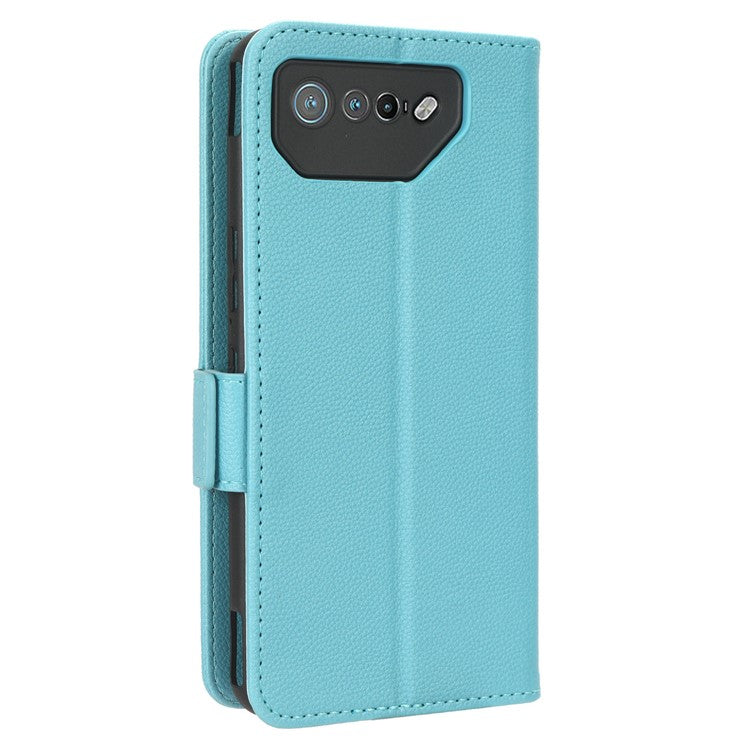 For Asus ROG Phone 7 5G Flip Stand Phone Shell PU Leather Wallet Anti-drop Case Litchi Texture Phone Cover - Baby Blue