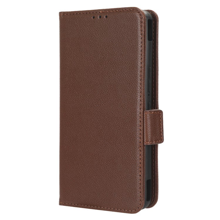 For Asus ROG Phone 7 5G Flip Stand Phone Shell PU Leather Wallet Anti-drop Case Litchi Texture Phone Cover - Brown