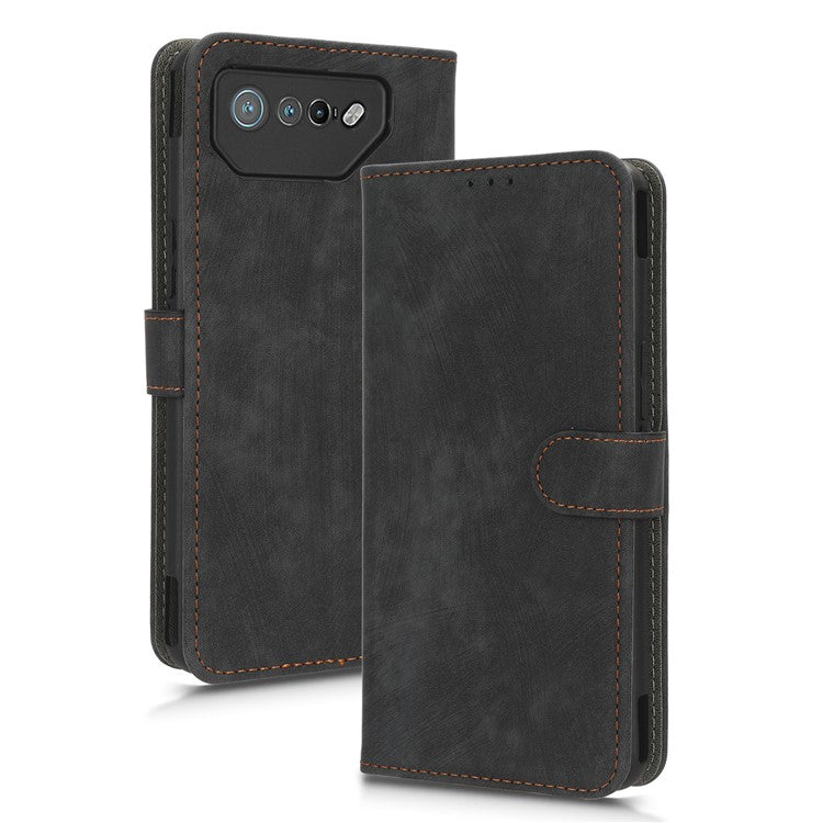 For Asus ROG Phone 7 5G Phone Wallet Case RFID Blocking Stand Phone Cover with Strap - Black