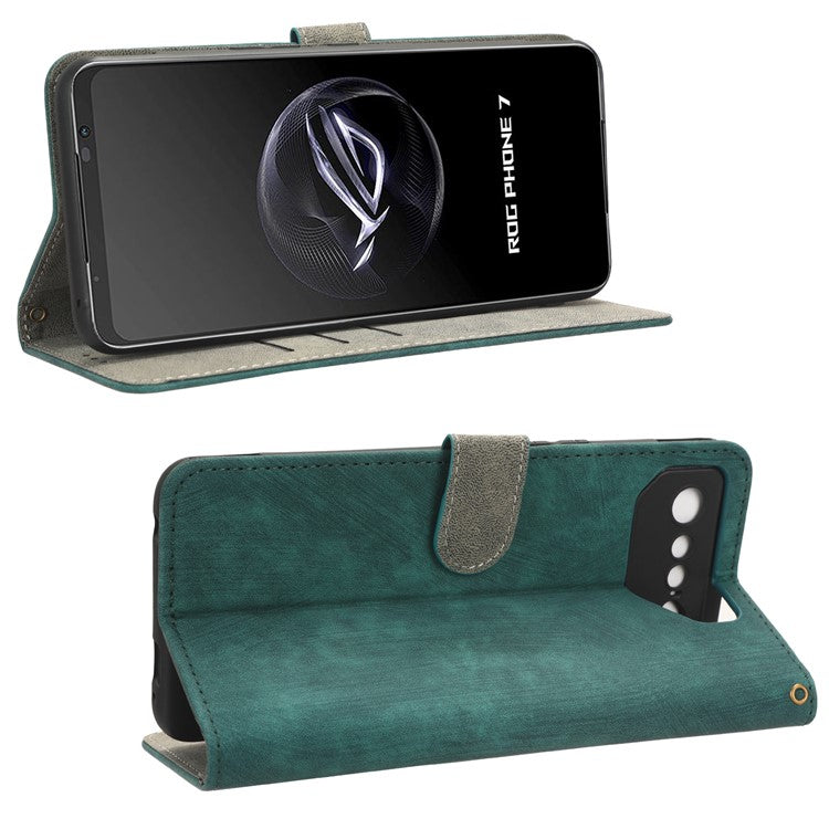 For Asus ROG Phone 7 5G Phone Wallet Case RFID Blocking Stand Phone Cover with Strap - Green