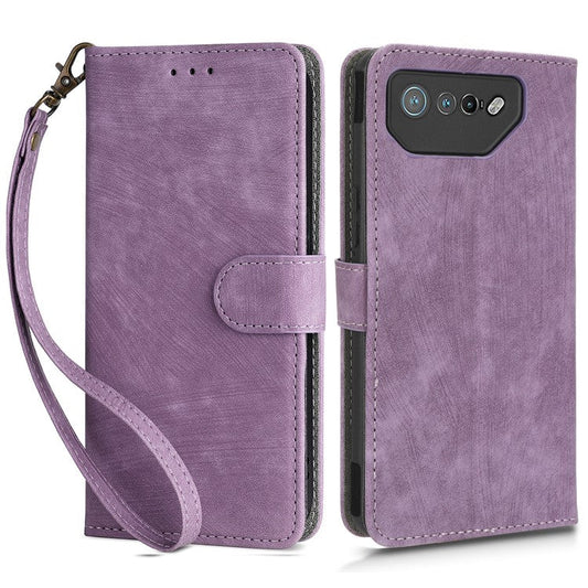 For Asus ROG Phone 7 5G Phone Wallet Case RFID Blocking Stand Phone Cover with Strap - Purple