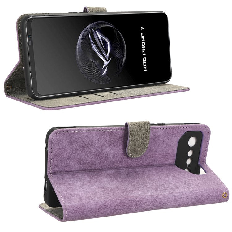 For Asus ROG Phone 7 5G Phone Wallet Case RFID Blocking Stand Phone Cover with Strap - Purple