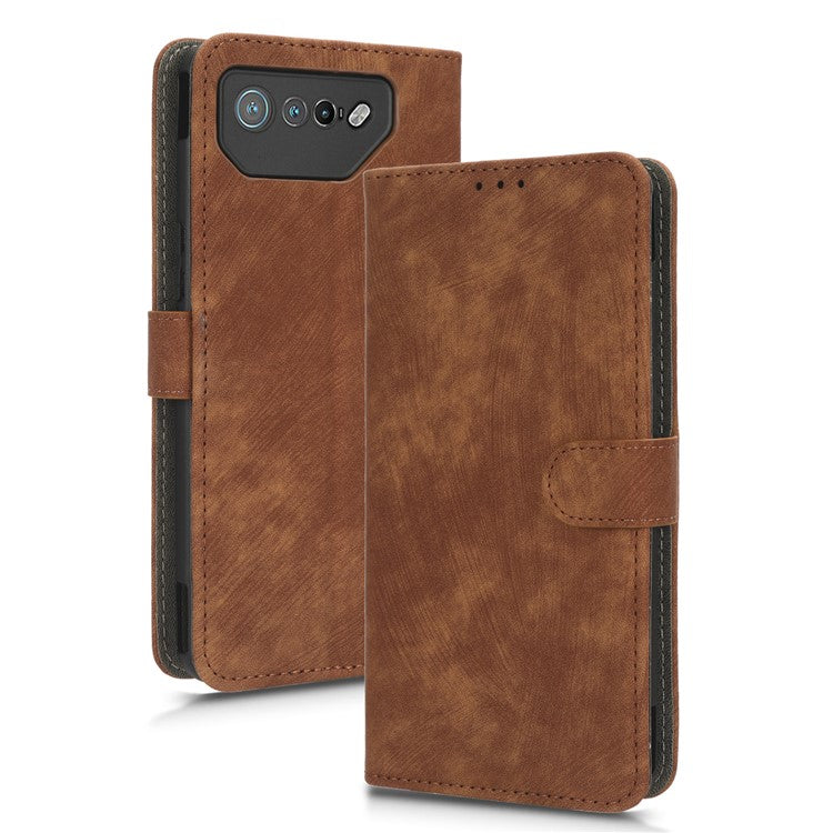 For Asus ROG Phone 7 5G Phone Wallet Case RFID Blocking Stand Phone Cover with Strap - Brown