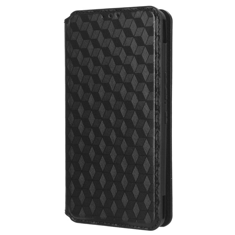 For Asus ROG Phone 7 5G Cell Phone Case Imprinted Rhombus PU Leather Wallet Stand Flip Cover - Black