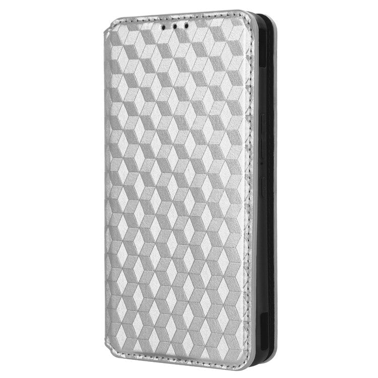 For Asus ROG Phone 7 5G Cell Phone Case Imprinted Rhombus PU Leather Wallet Stand Flip Cover - Silver