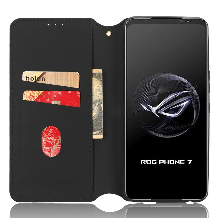 For Asus ROG Phone 7 5G Cell Phone Case Imprinted Rhombus PU Leather Wallet Stand Flip Cover - Purple