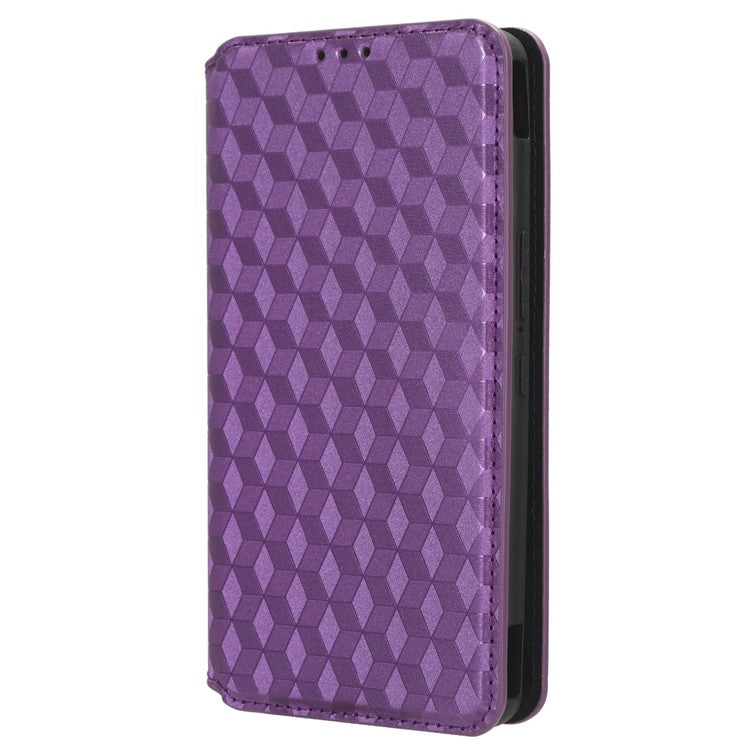 For Asus ROG Phone 7 5G Cell Phone Case Imprinted Rhombus PU Leather Wallet Stand Flip Cover - Purple