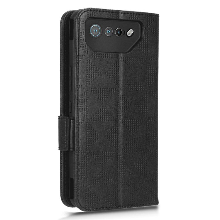 For Asus ROG Phone 7 5G Cell Phone Wallet Case PU Leather Imprinted Triangle Stand Cover - Black