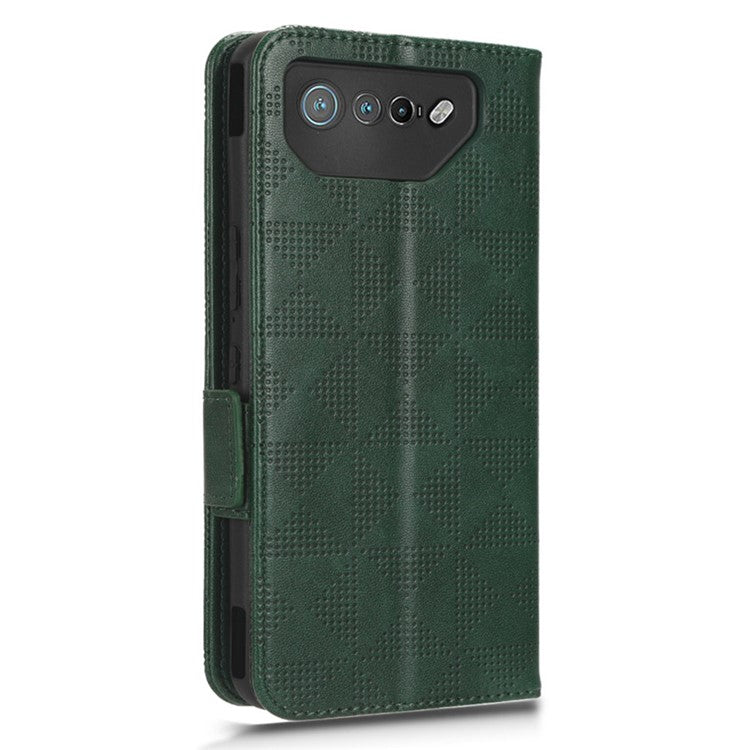 For Asus ROG Phone 7 5G Cell Phone Wallet Case PU Leather Imprinted Triangle Stand Cover - Green