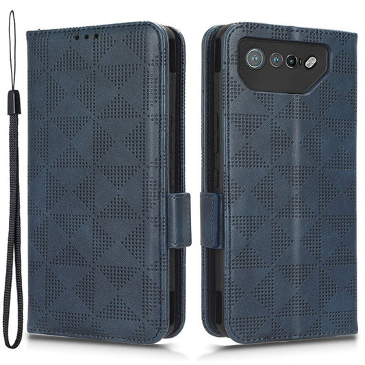 For Asus ROG Phone 7 5G Cell Phone Wallet Case PU Leather Imprinted Triangle Stand Cover - Blue