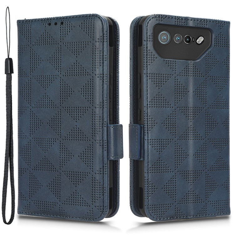 For Asus ROG Phone 7 5G Cell Phone Wallet Case PU Leather Imprinted Triangle Stand Cover - Blue