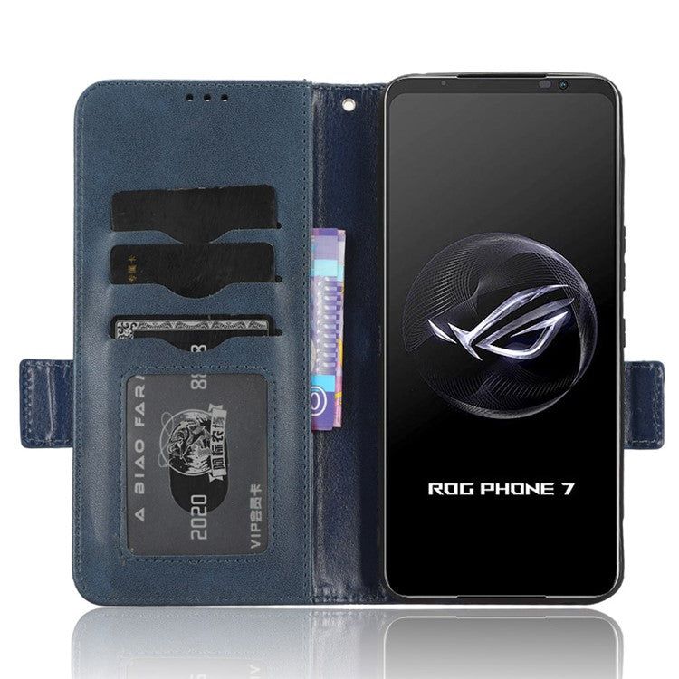 For Asus ROG Phone 7 5G Cell Phone Wallet Case PU Leather Imprinted Triangle Stand Cover - Blue