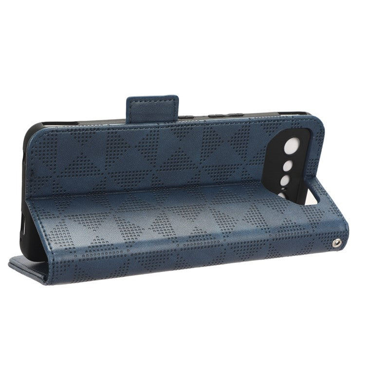 For Asus ROG Phone 7 5G Cell Phone Wallet Case PU Leather Imprinted Triangle Stand Cover - Blue