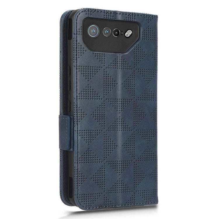 For Asus ROG Phone 7 5G Cell Phone Wallet Case PU Leather Imprinted Triangle Stand Cover - Blue