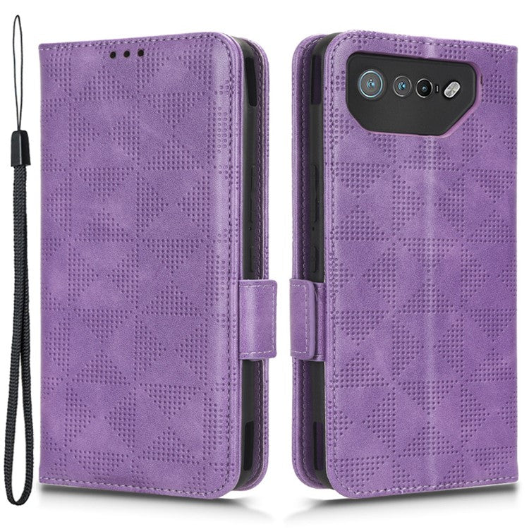 For Asus ROG Phone 7 5G Cell Phone Wallet Case PU Leather Imprinted Triangle Stand Cover - Purple