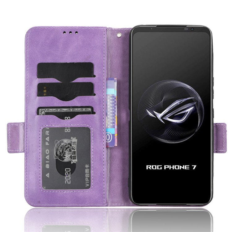 For Asus ROG Phone 7 5G Cell Phone Wallet Case PU Leather Imprinted Triangle Stand Cover - Purple