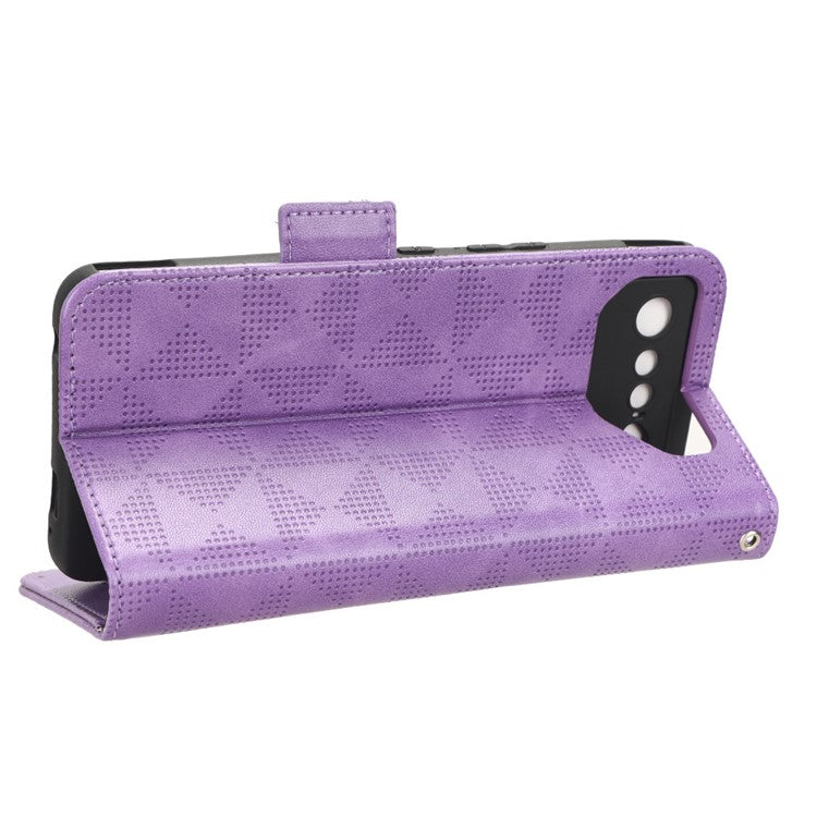 For Asus ROG Phone 7 5G Cell Phone Wallet Case PU Leather Imprinted Triangle Stand Cover - Purple