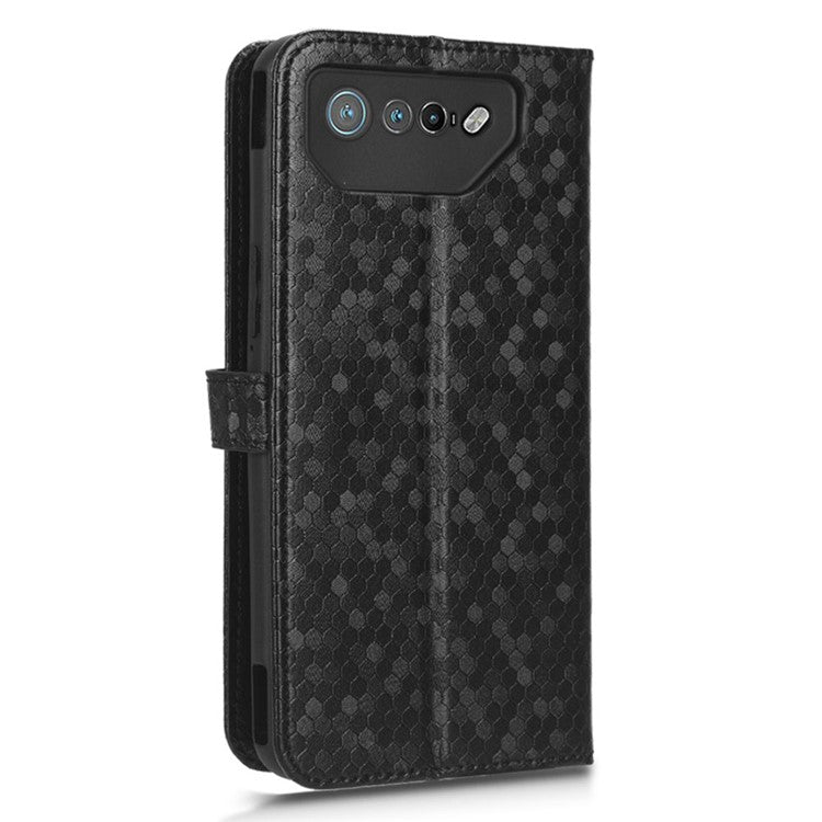 For Asus ROG Phone 7 5G Mobile Phone Wallet Case PU Leather Stand Dot Pattern Imprinted Phone Cover - Black