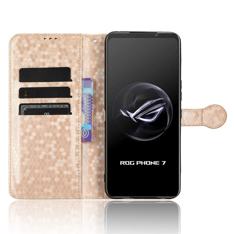 For Asus ROG Phone 7 5G Mobile Phone Wallet Case PU Leather Stand Dot Pattern Imprinted Phone Cover - Rose Gold
