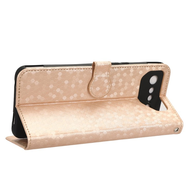 For Asus ROG Phone 7 5G Mobile Phone Wallet Case PU Leather Stand Dot Pattern Imprinted Phone Cover - Rose Gold