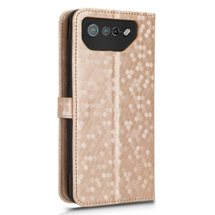 For Asus ROG Phone 7 5G Mobile Phone Wallet Case PU Leather Stand Dot Pattern Imprinted Phone Cover - Rose Gold